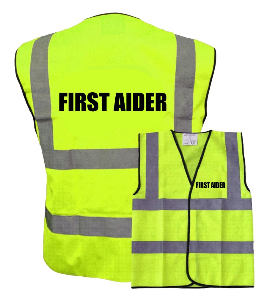 First Aider Pre Printed Hi Vis Safety Vest / Waistcoat EN ISO 20471 add