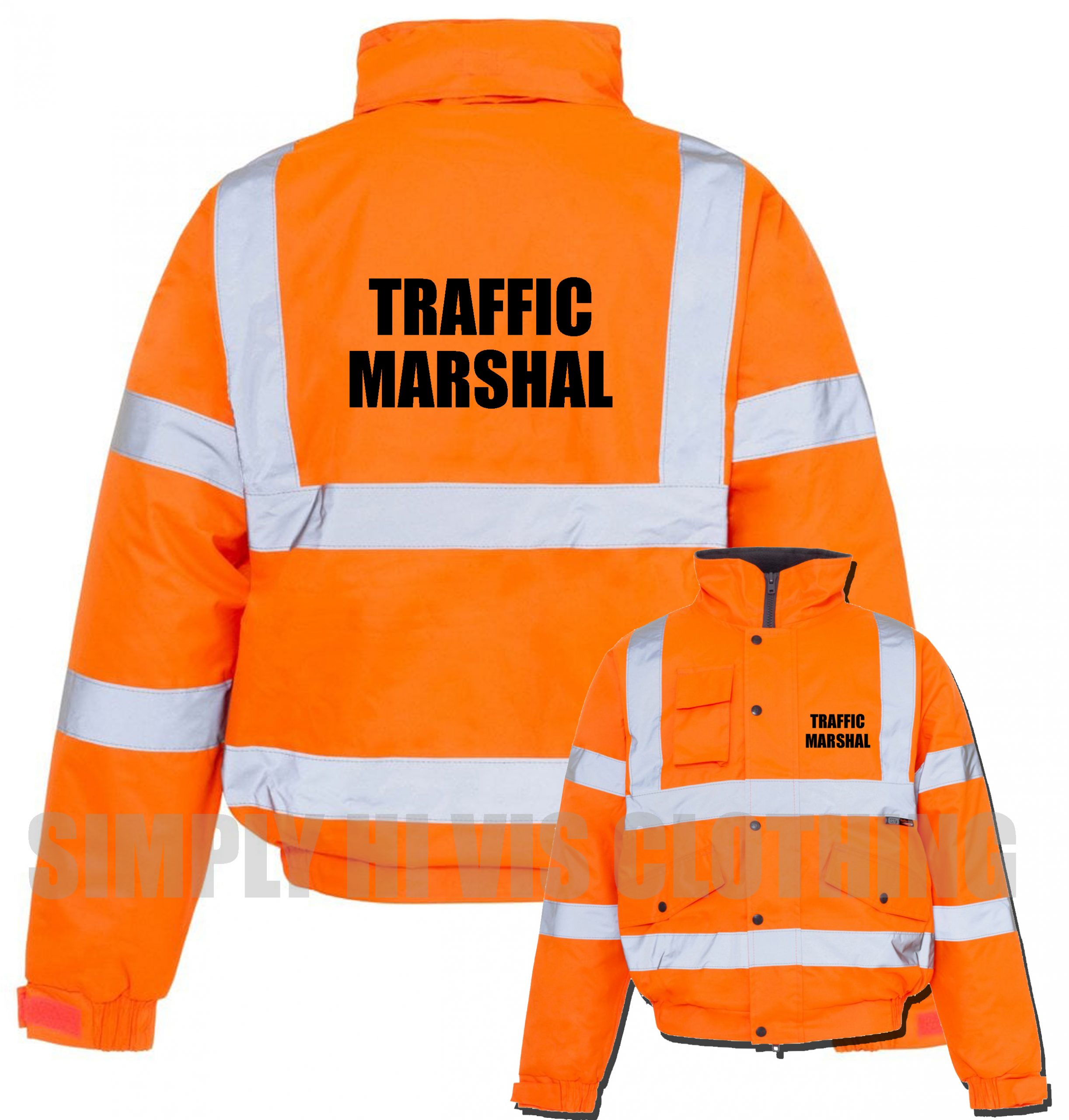 Traffic Marshal Pre Printed Hi Vis Bomber Jacket / Coat EN ISO 