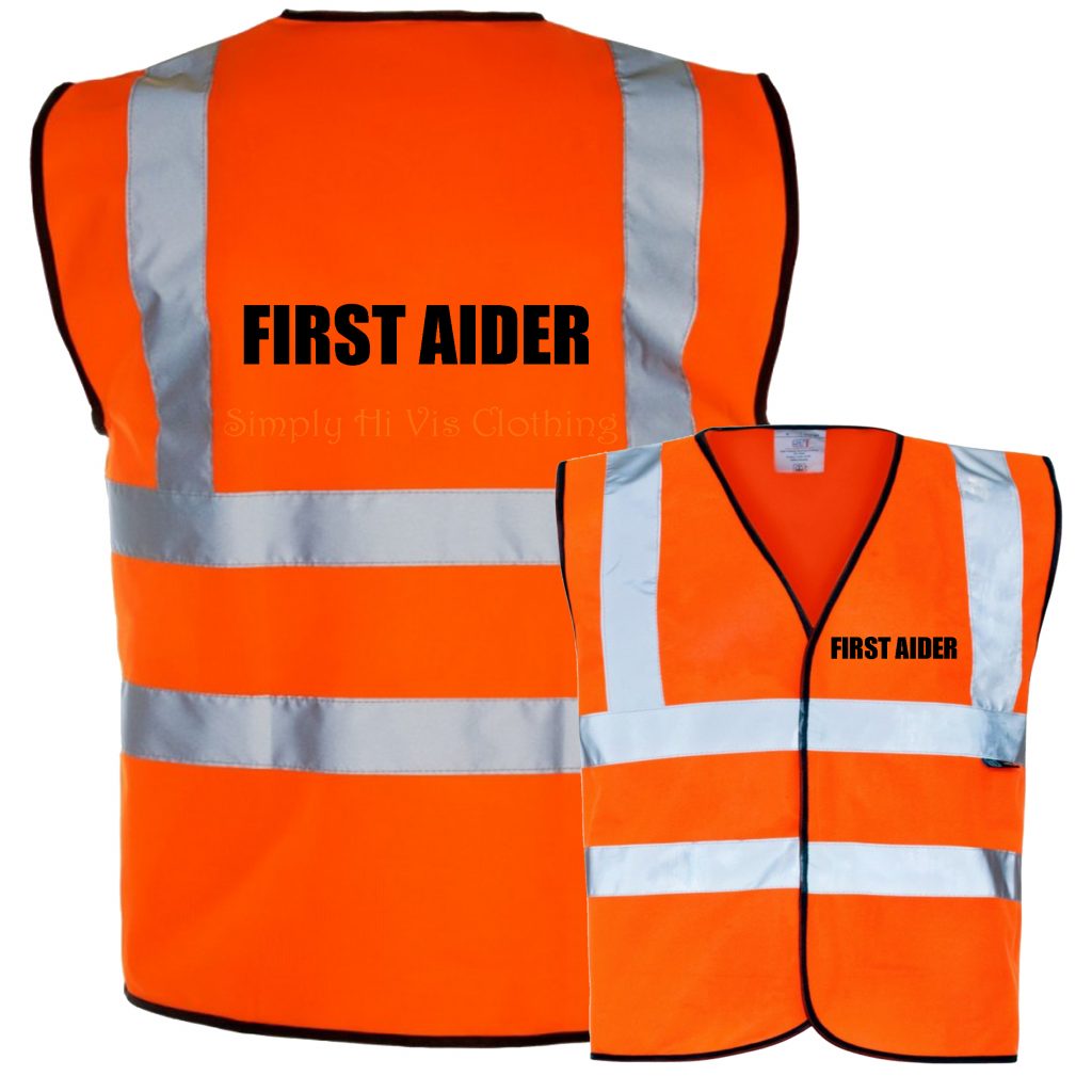 First Aider Pre Printed Hi Vis Safety Vest / Waistcoat EN ISO 20471 ...