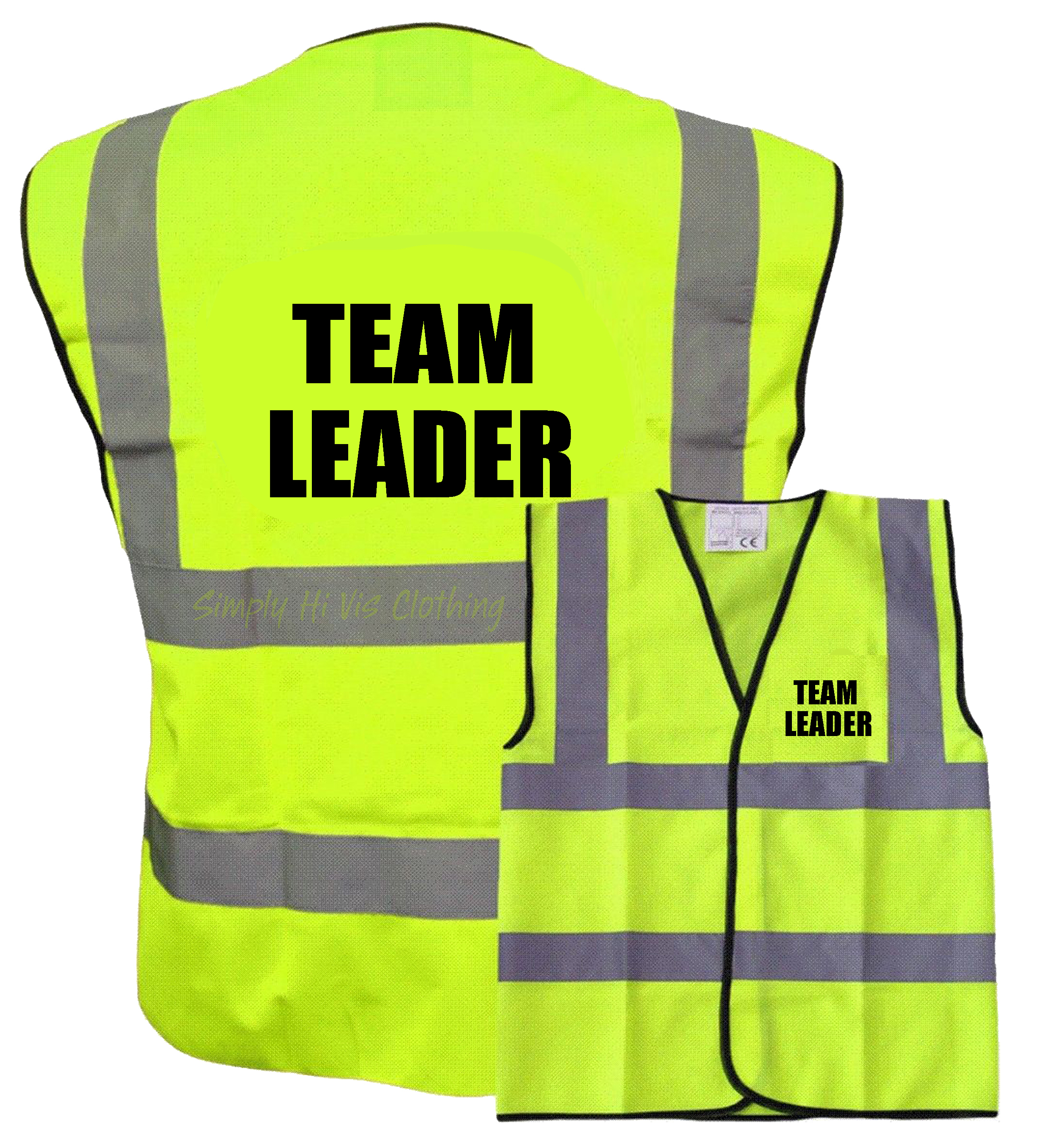 Team Leader Pre Printed Yellow Hi Vis Safety Vest / Waistcoat EN ISO ...