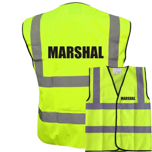 Fire Marshal Hi Vis Vest - Yellow Reflective Safety Waistcoat With Printed Sleeves, EN ISO 20471 Class 2