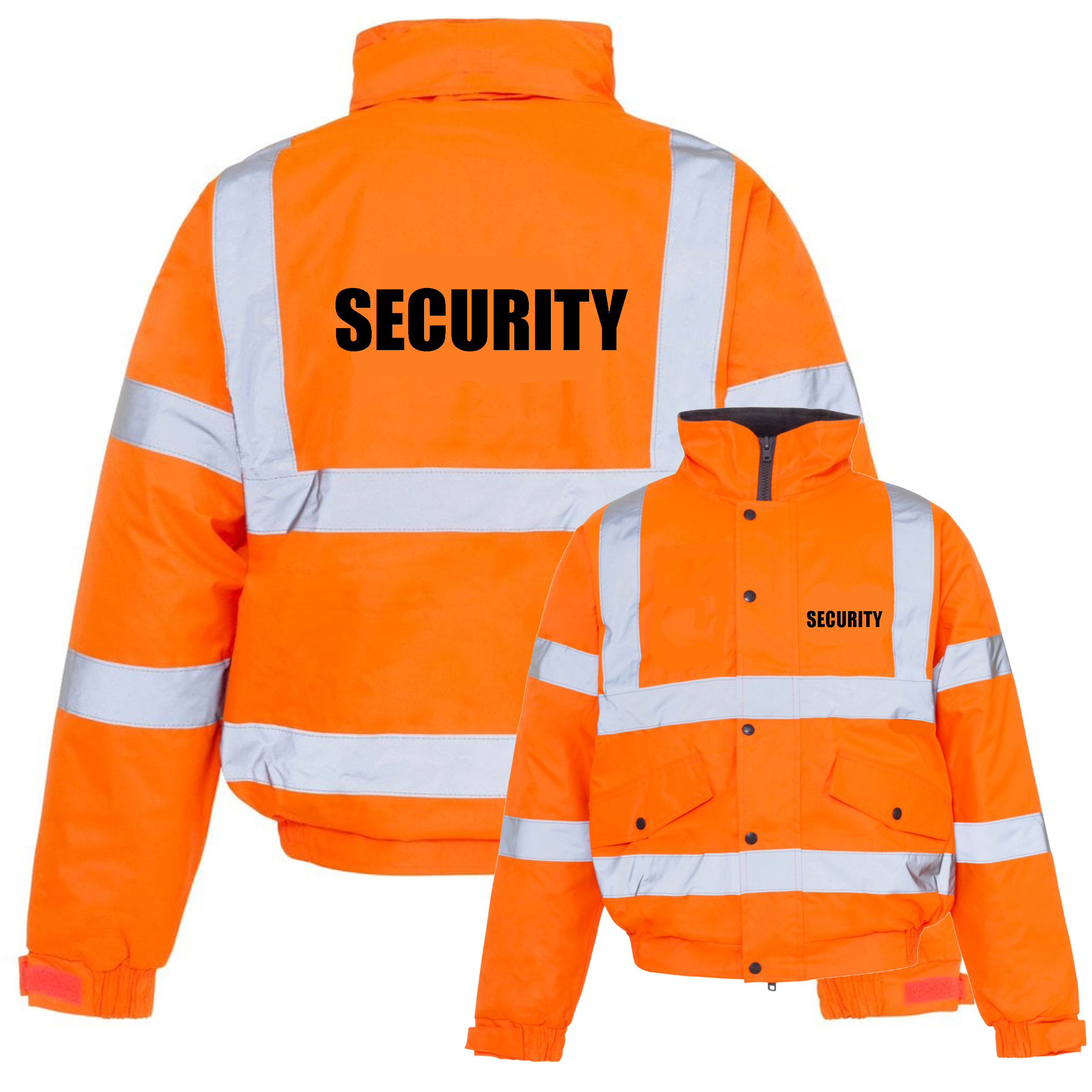 Security Pre Printed Hi Vis Bomber Jacket Orange add Custom