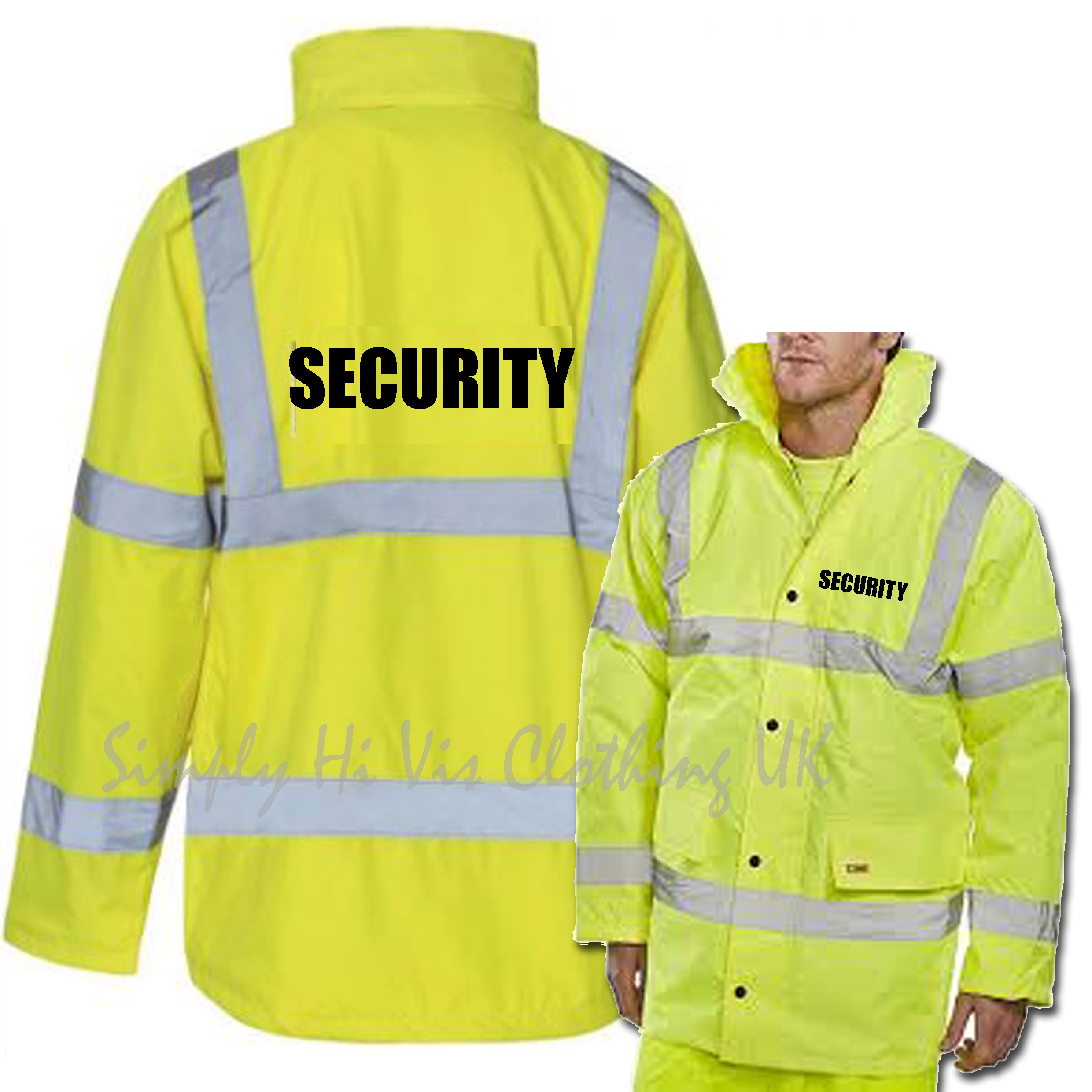 SECURITY Pre Printed Hi Vis Uniform Jacket Waterproof Hi Viz Coat ...