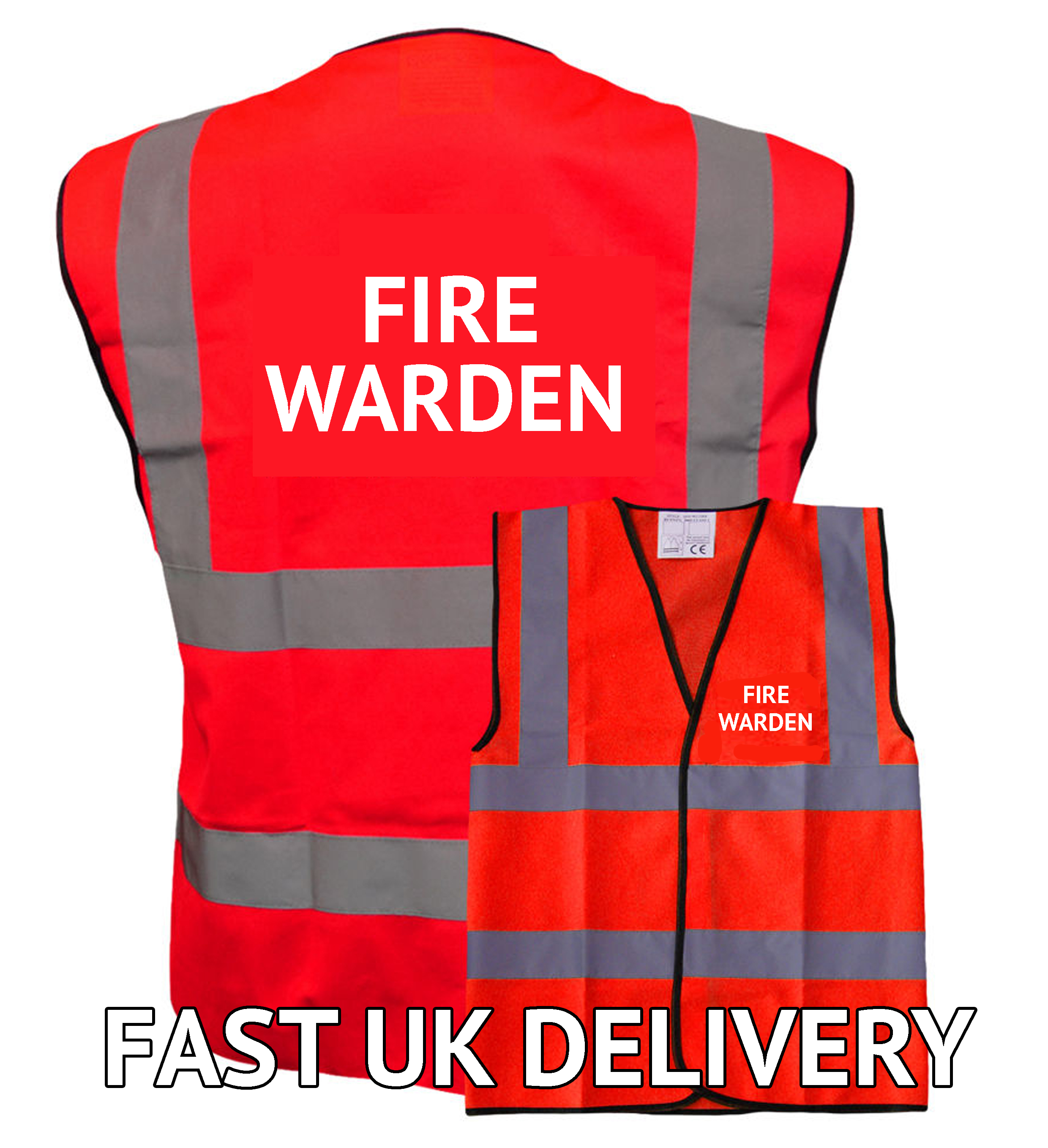 Red Hi Vis Safety Vest Waistcoat Pre Printed Fire Marshal Add Custom Print Logo Or Text