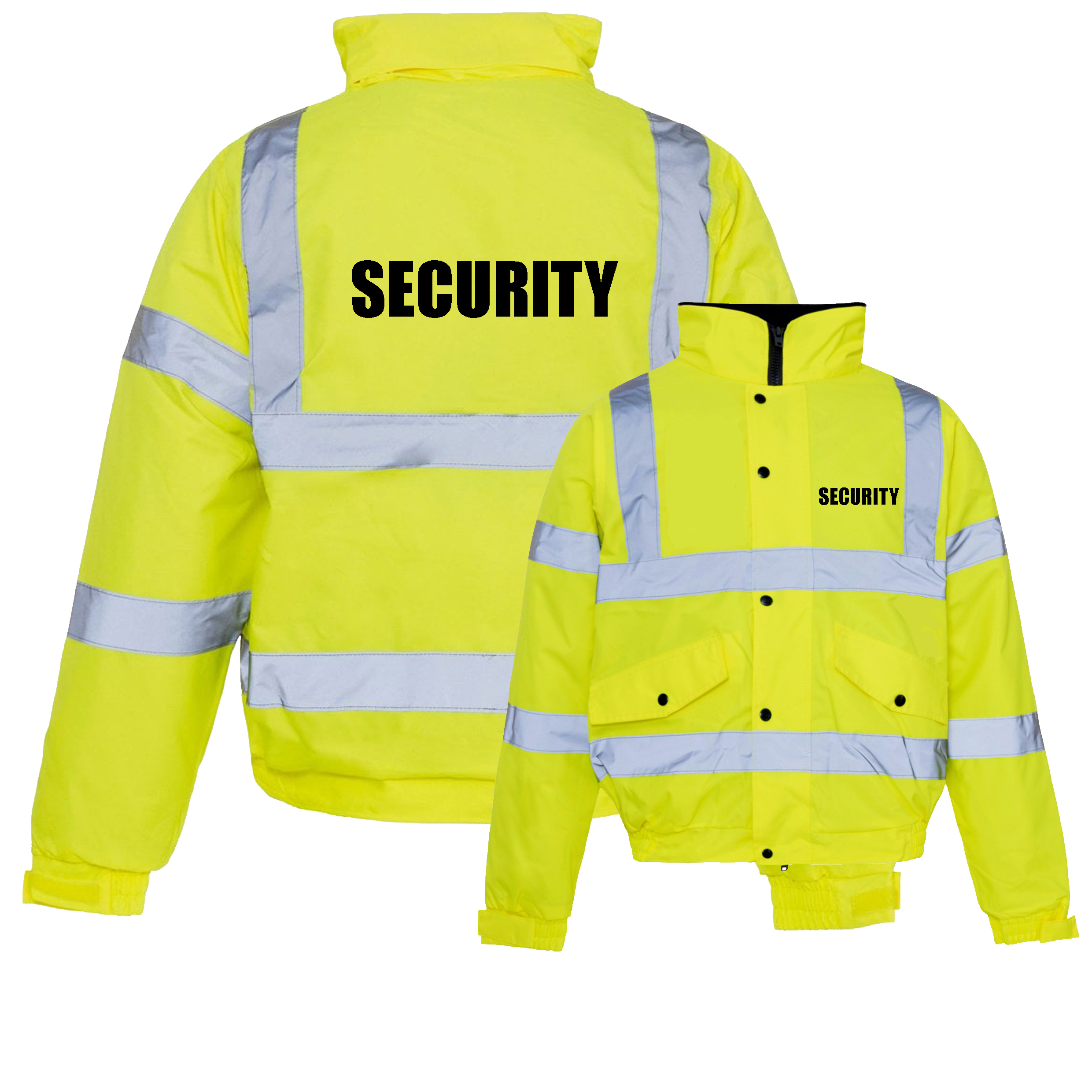Printed Reflective 'Security' Doorman Hi Viz Visibility Two Tone Bomber Jacket 