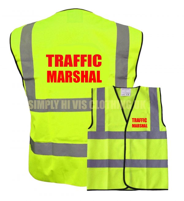 Traffic Marshal Red text yellow vest1