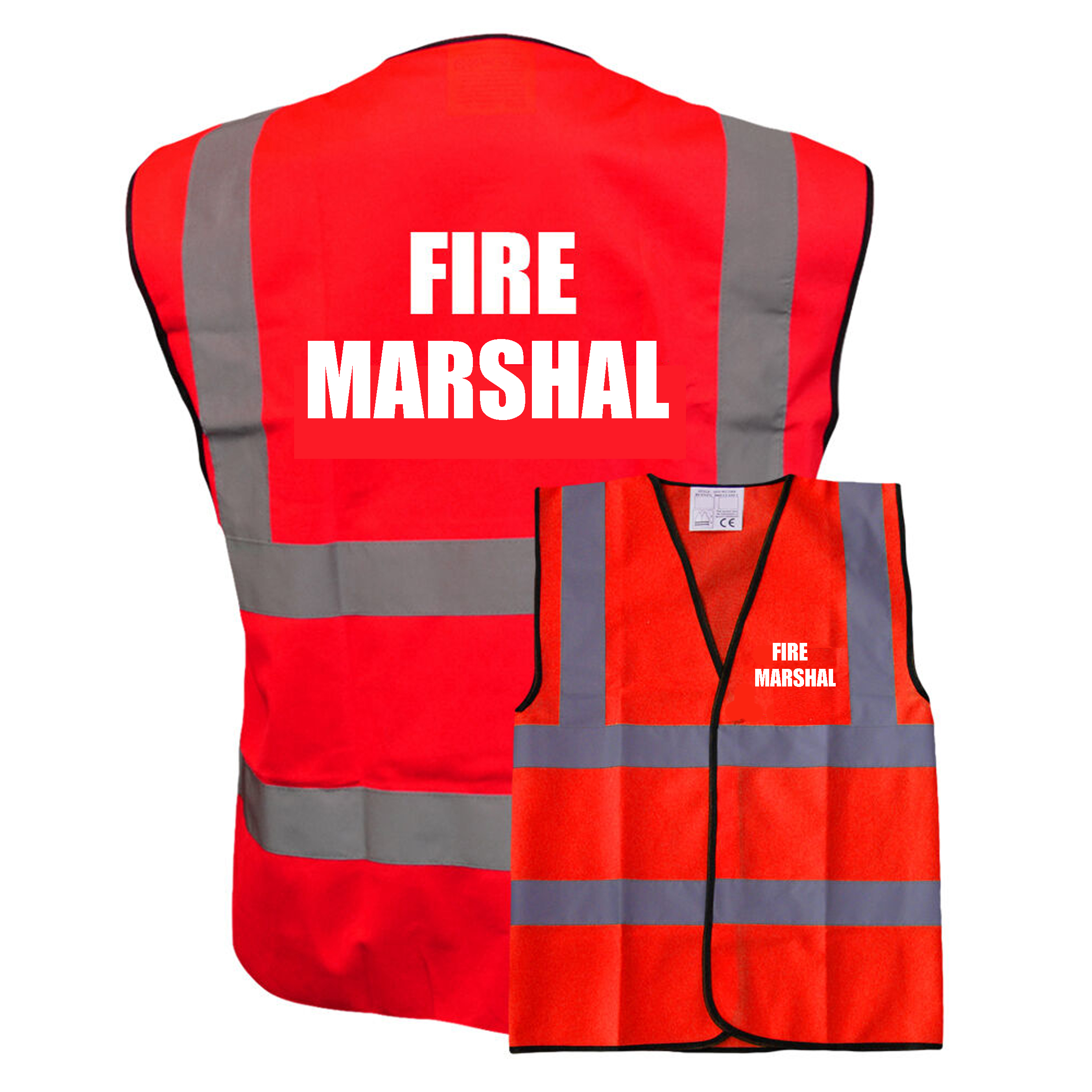 Red Hi Vis Safety Vest Waistcoat Pre Printed Fire Marshal Simply Hi