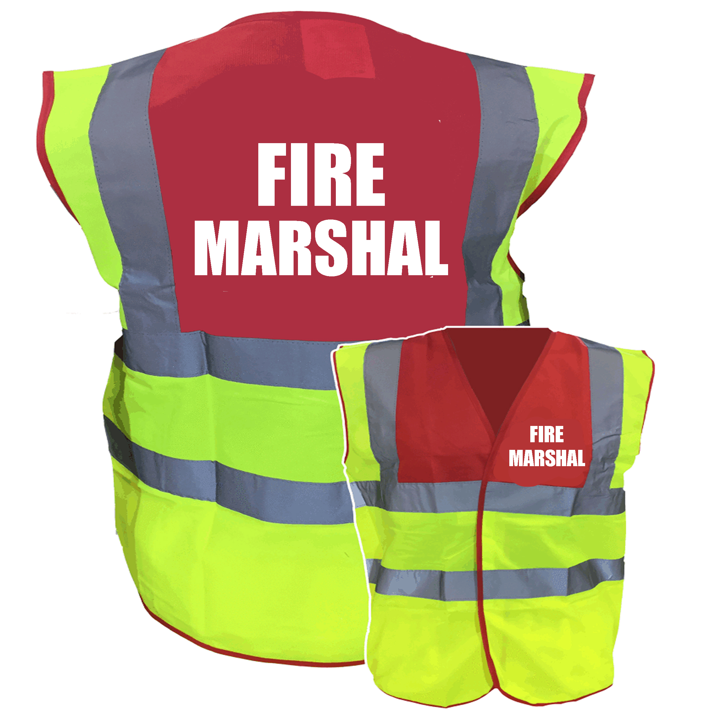 FIRE RED YELLOW HI VIS VESTS WAISTCOAT FIRE MARSHAL SAFETY FIRE WARDEN 