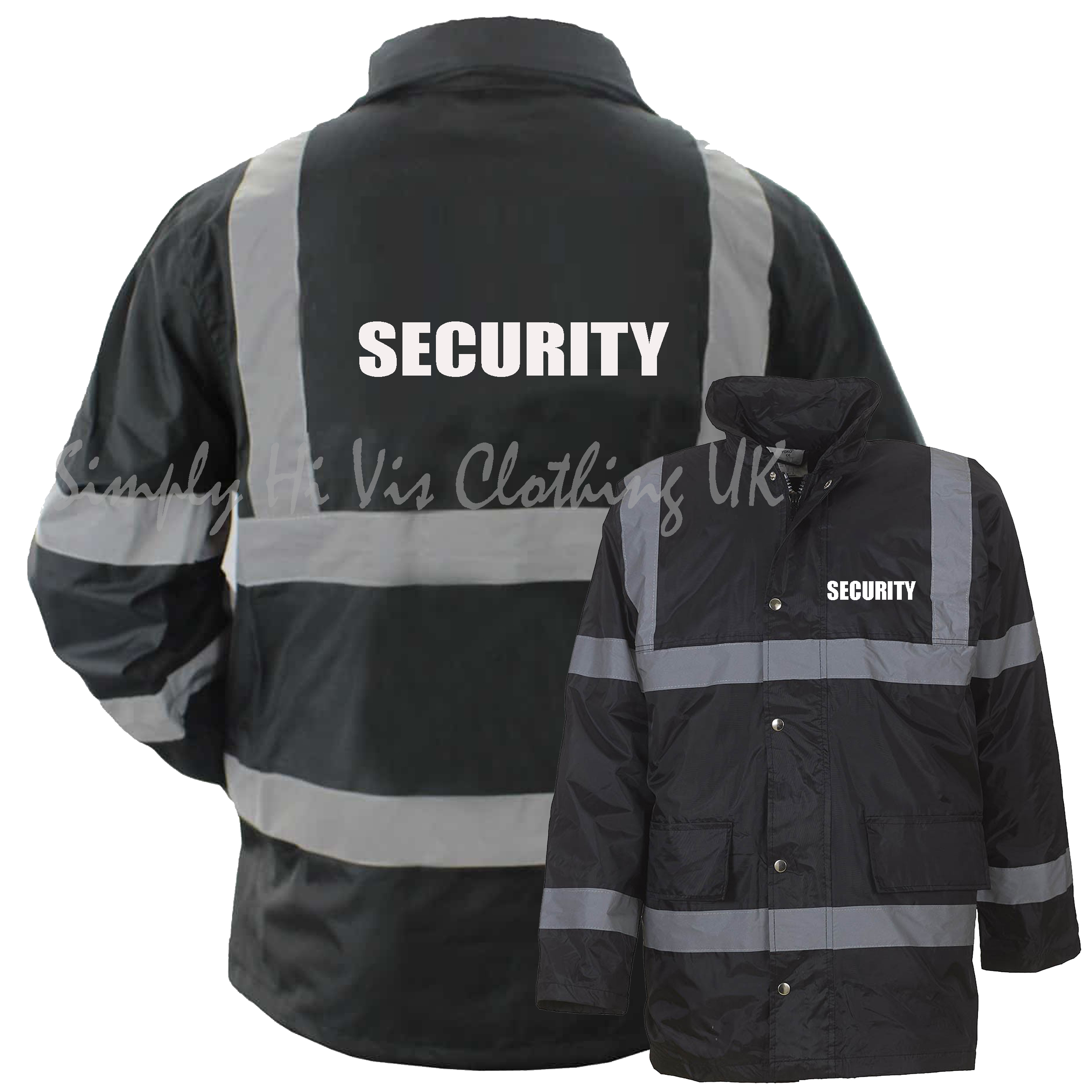 Hi-Vis Black Coat / Parka ''Security Printed '' Uniform Jacket - Simply ...
