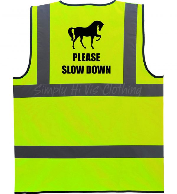 Equestrian Rider Slow Down Hi Vis Viz High Visibility Vest Safety Waistcoat 