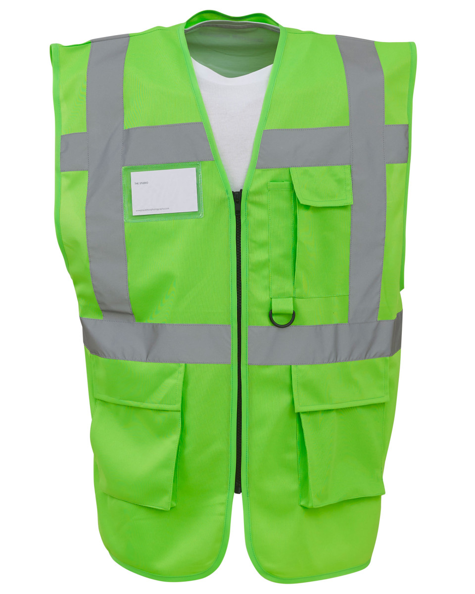 Lime Green Multi Pocket Executive Hi Vis Coloured Waistcoats / Safety ...