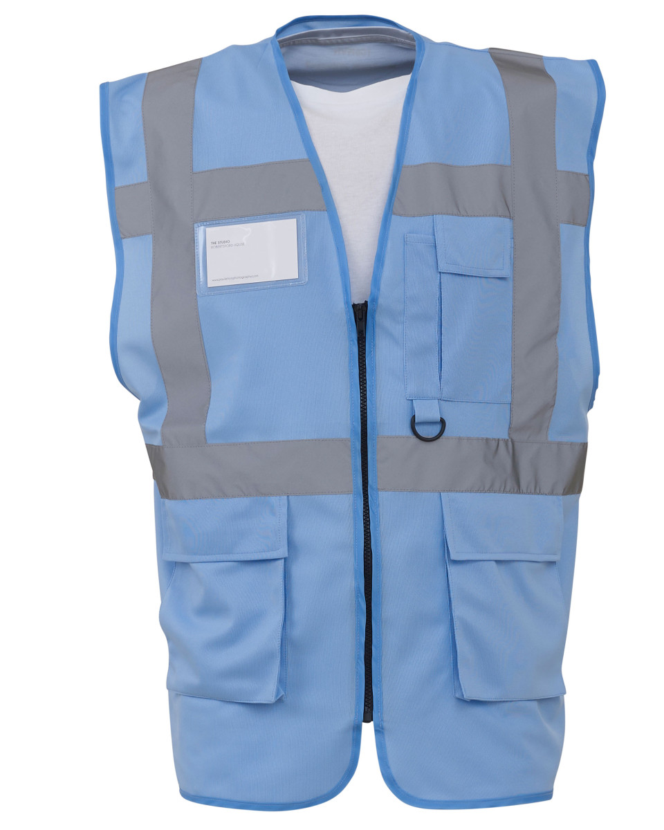 Sky Blue Multi Pocket Executive Hi Vis Coloured Waistcoats / Safety ...