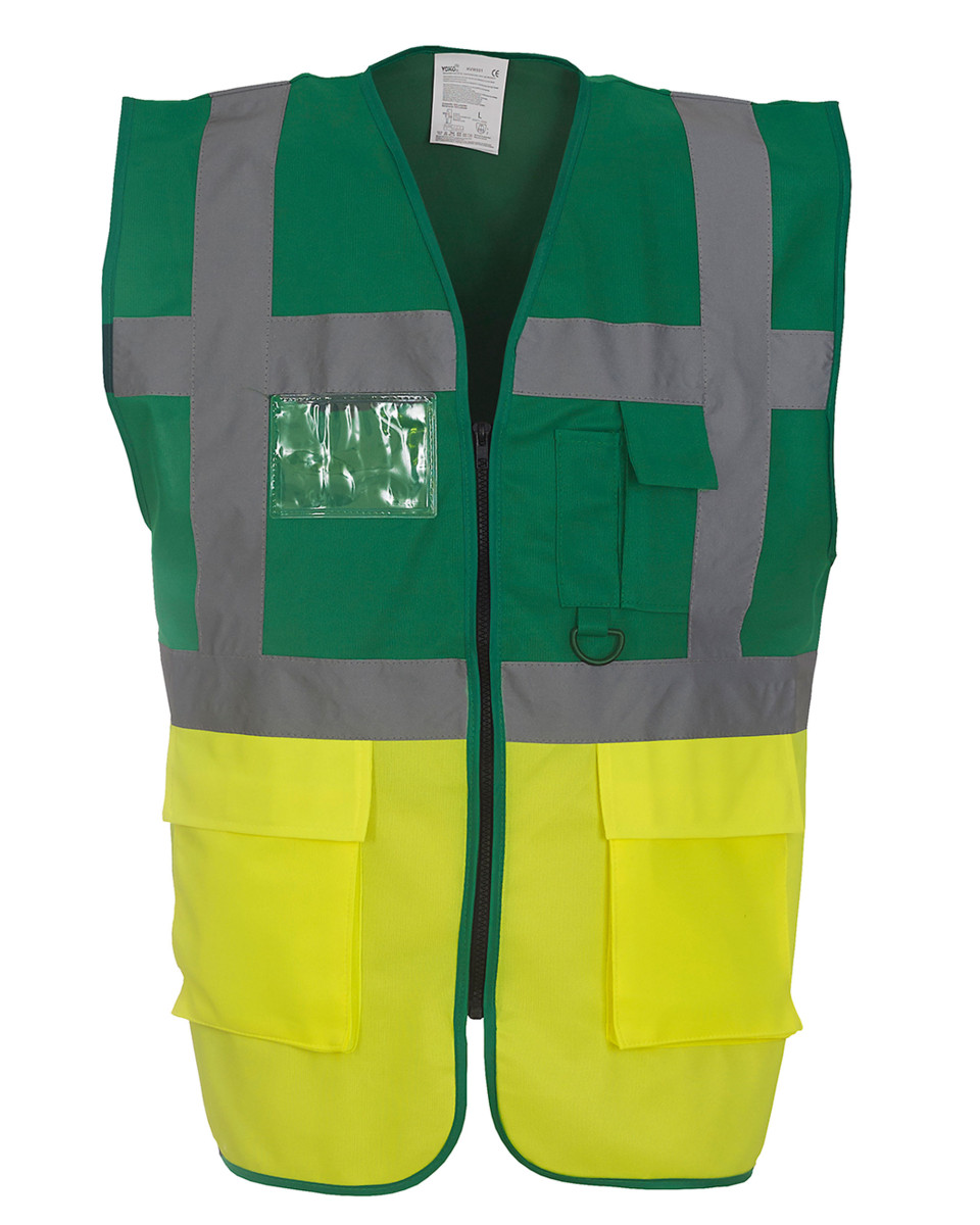 Yellow / Green Multi Pocket Executive Two Tone Hi Vis Coloured Waistcoat / Safety Vest Simply