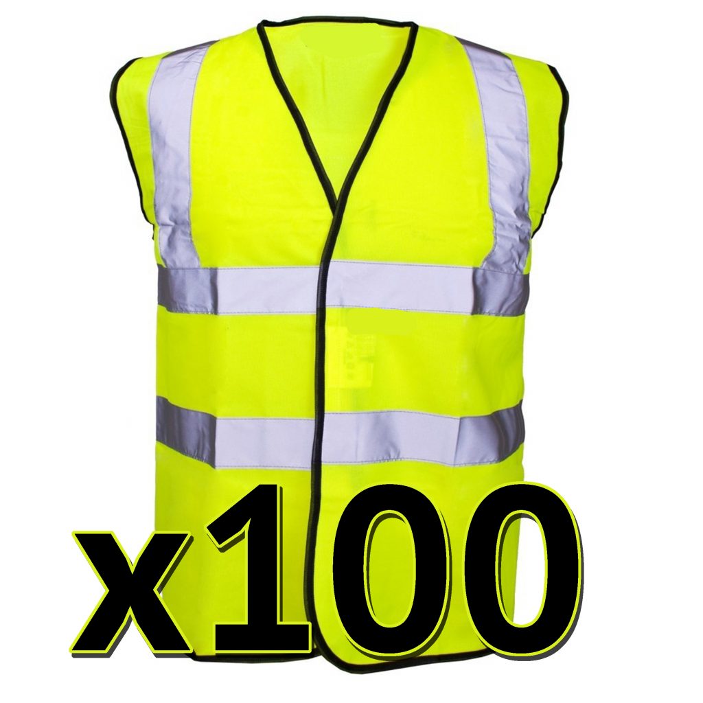 Bulk Buy x 100 Hi Vis Safety Vest Hi Viz Waistcoat Orange & Yellow EN