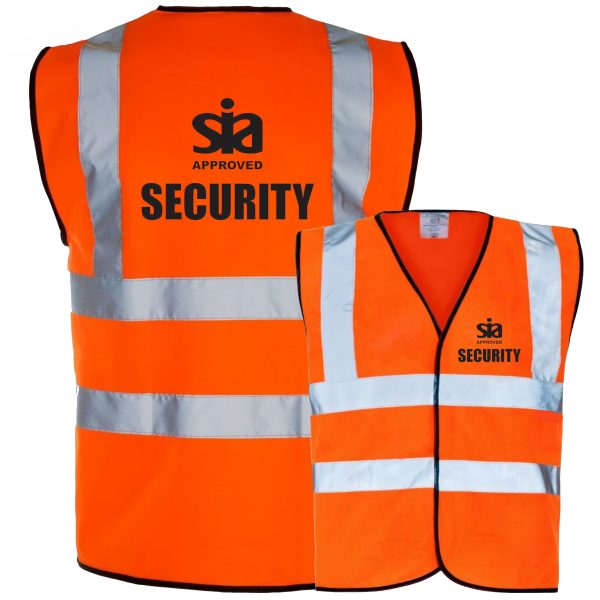 SECURITY SIA Orange Hi-Vis High-Vis Visibility Safety Vest/Waistcoat 