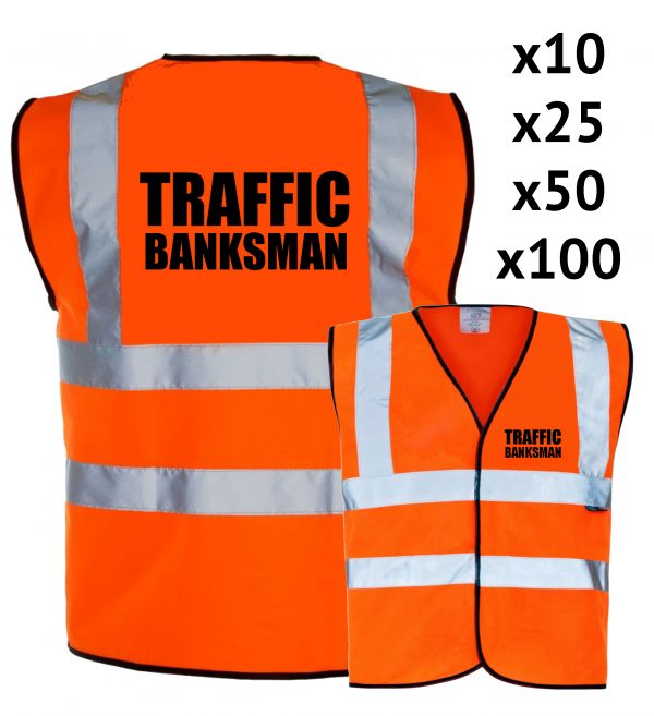 Traffic Banksman Pre Printed Hi Vis Safety Vest Hi Viz Waistcoat Bulk