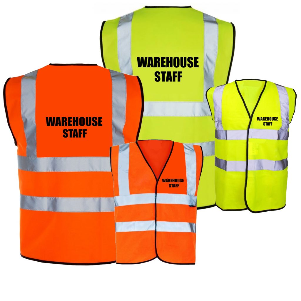 WAREHOUSE STAFF Pre Printed Yellow / Orange Hi Vis Safety Vest / Hi Viz