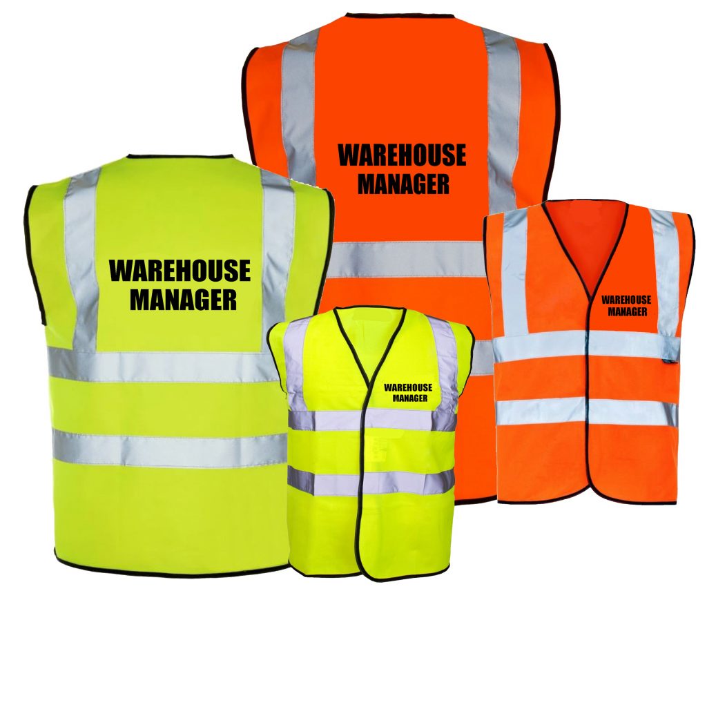 WAREHOUSE MANAGER Pre Printed Yellow / Orange Hi Vis Safety Vest / Hi ...