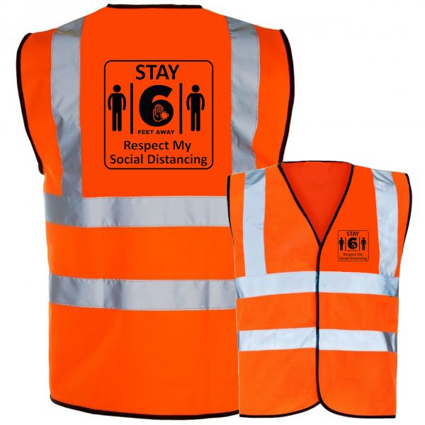 Yellow//Orange PPE Keep 2 Metres Apart Safe Distance Social Distancing Hi Vis Hi Viz High Visibility Reflective Safety Vest//Waistcoat