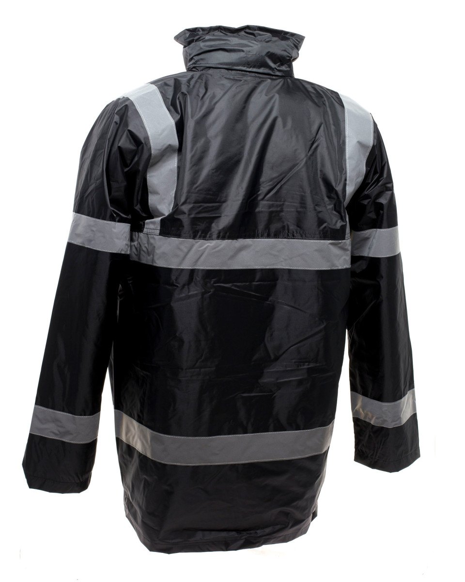 Hi Vis Black Coat Printed Security Uniform Waterproof Simply Hi Vis Clothing UK