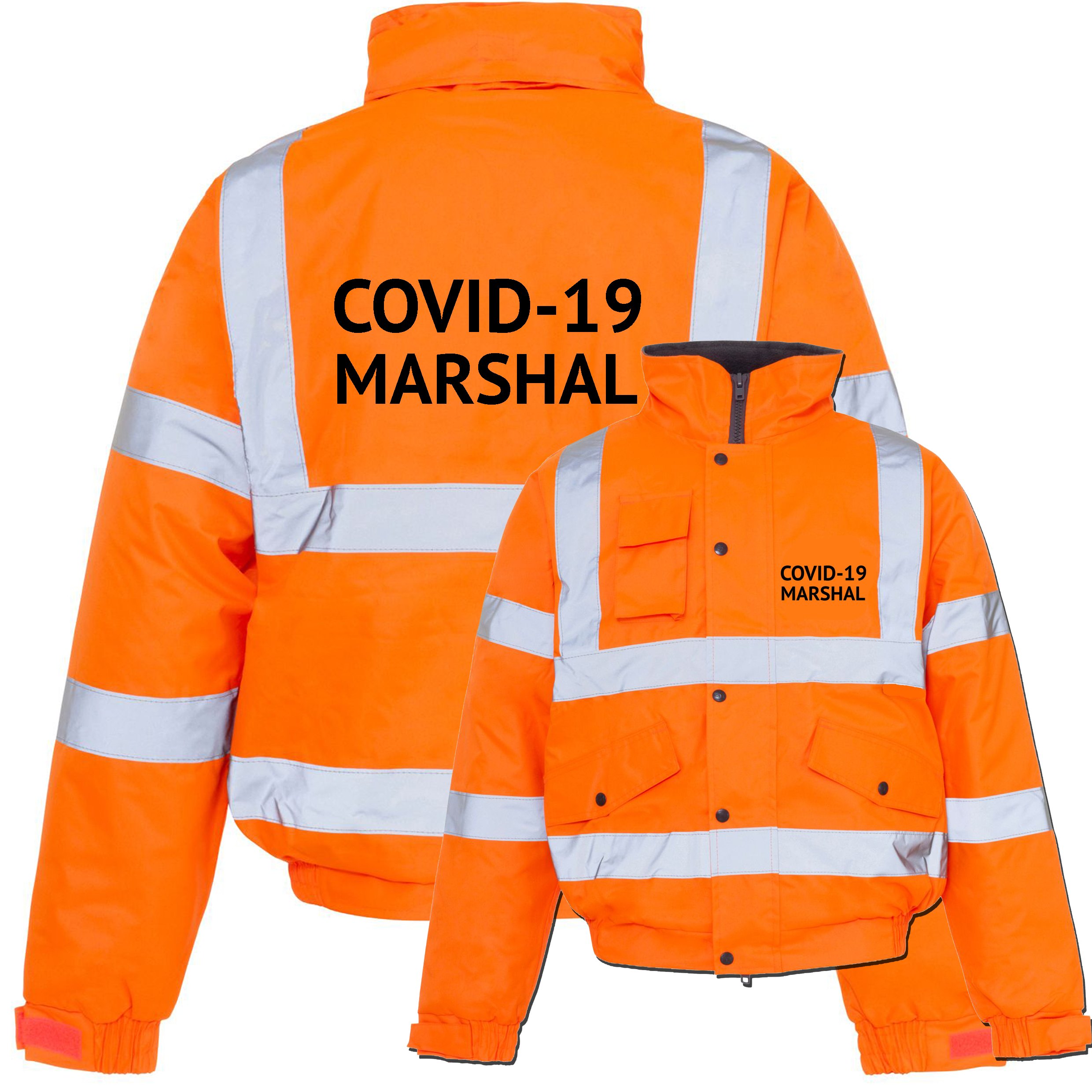 COVID19 MARSHAL Hi Vis Waterproof Bomber Jacket Yellow & Orange