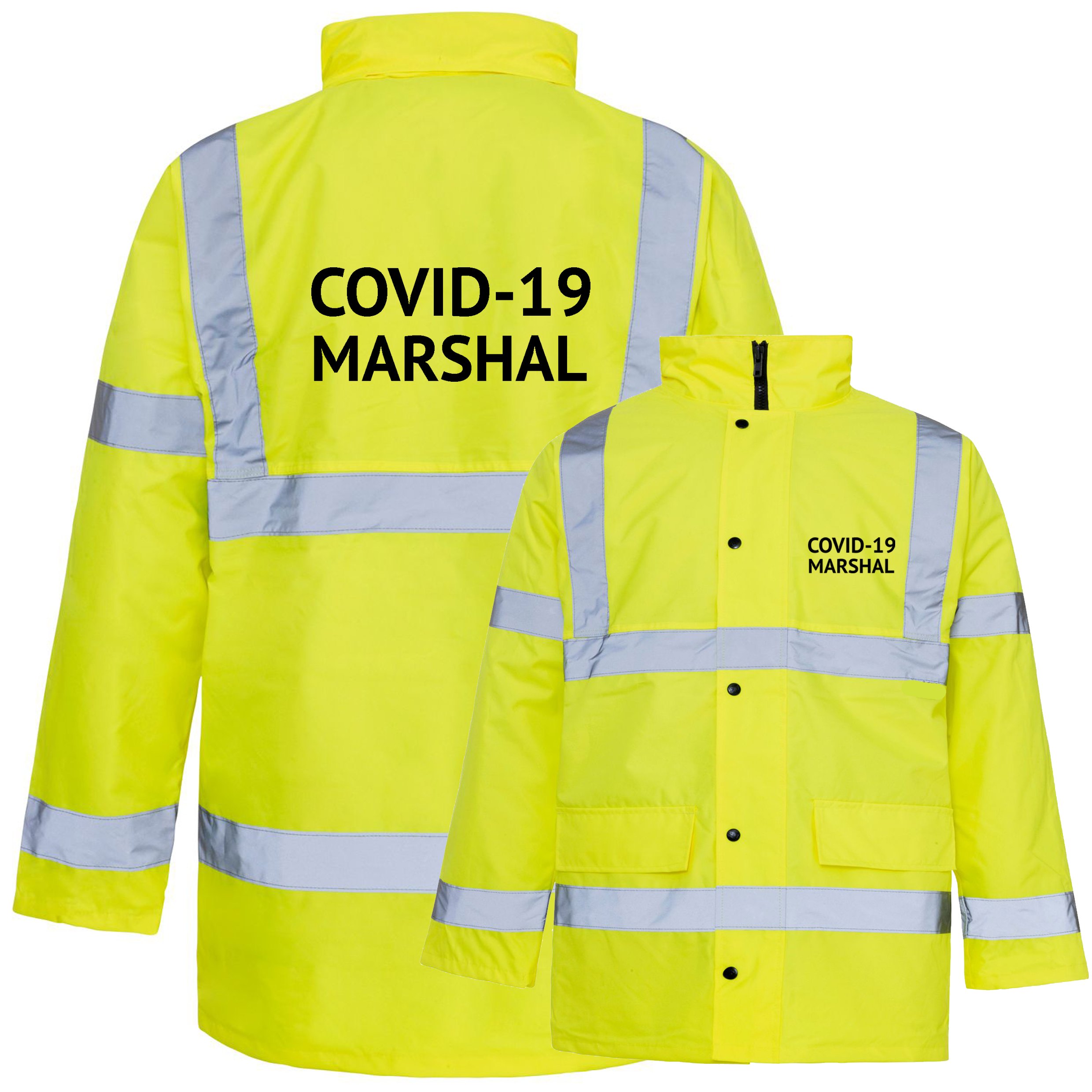 COVID19 MARSHAL Hi Vis Waterproof Parka Traffic Jacket Yellow & Orange
