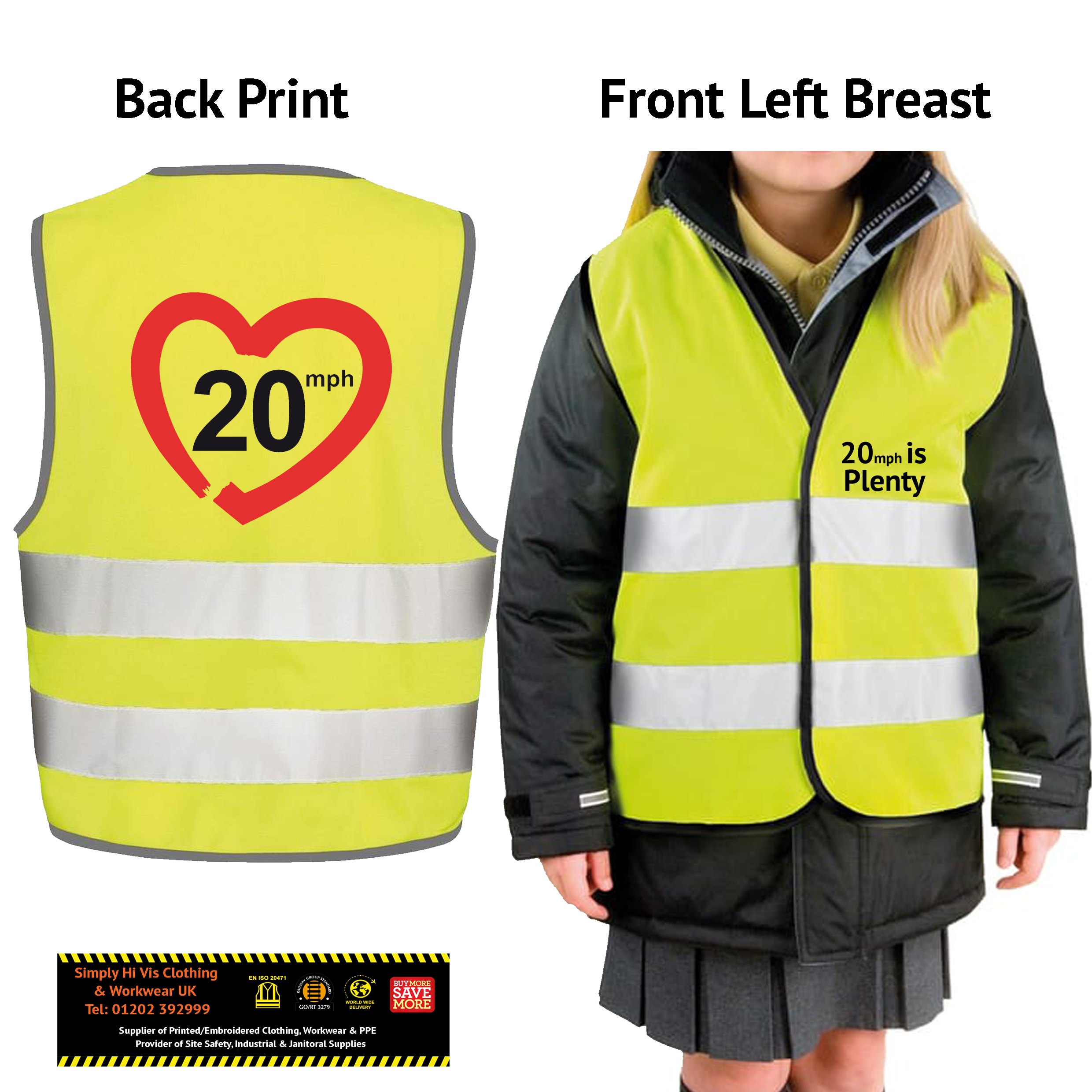 Twenty Is Plenty Road Safety School Childs Junior Safety Vest Simply