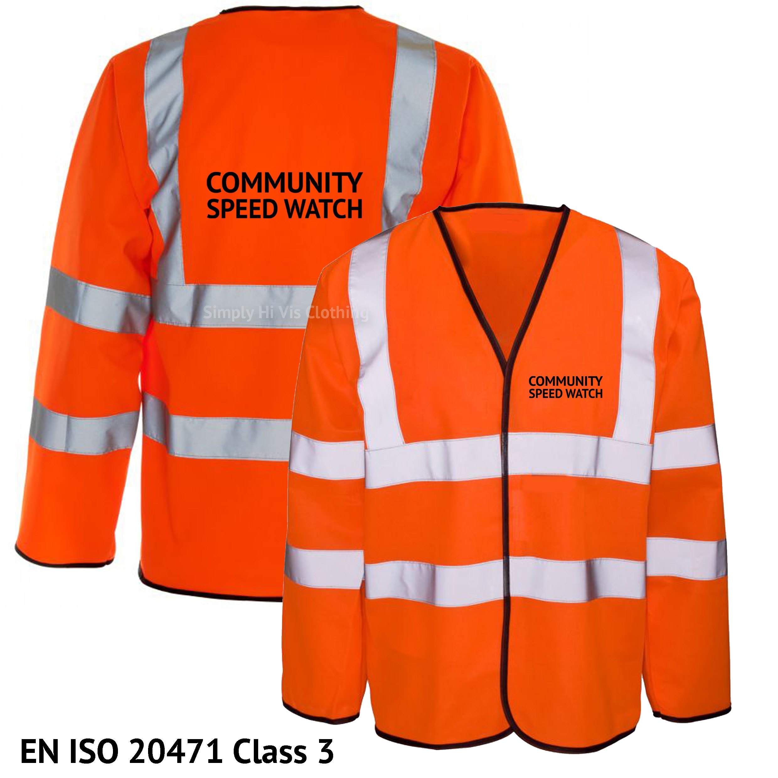 Community Speed Watch Printed Hi Vis Safety Vest / Hi Viz Jerkin Long Sleeved Simply Hi Vis