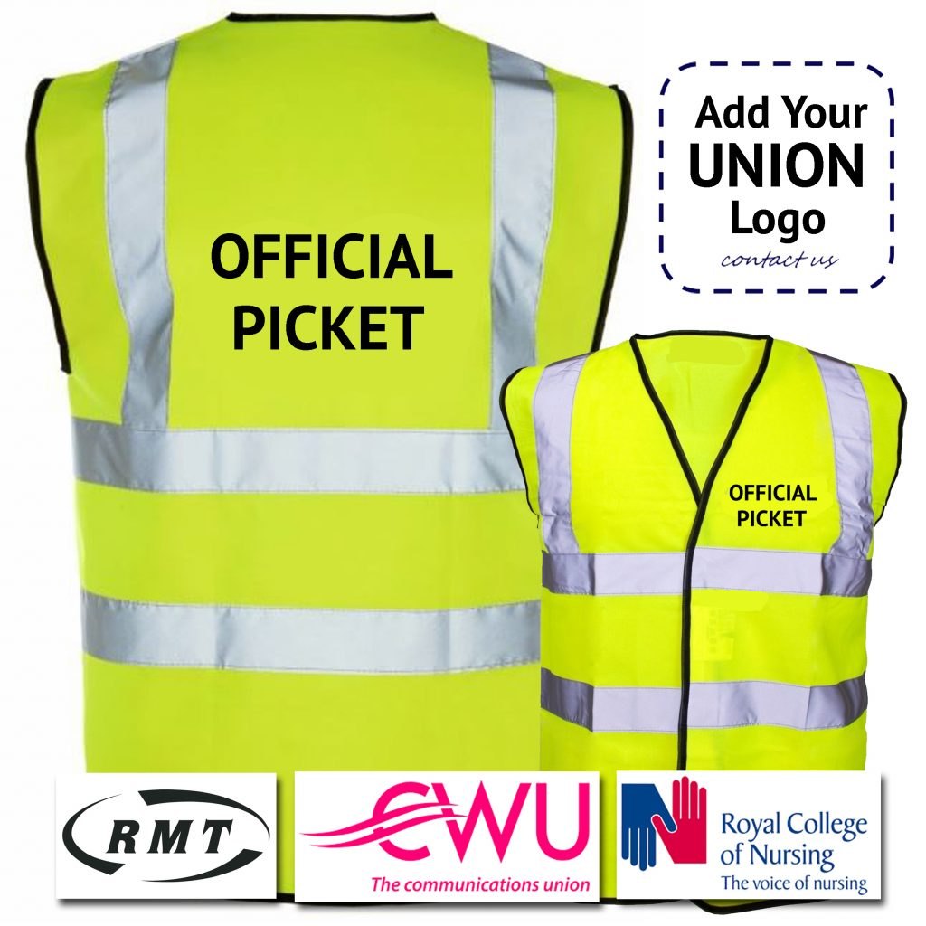 Hi Vis Safety Vest / Hi Viz Waistcoat Pre Printed Official Union Picket Simply Hi Vis